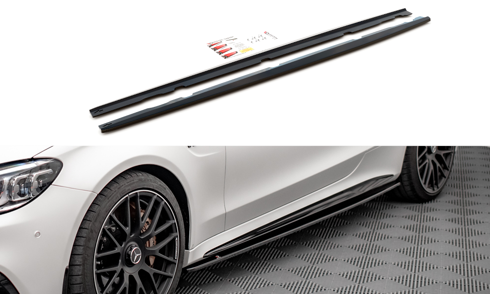 Seitenschweller V1 Ansatz für für Mercedes-AMG C 63 AMG Coupe C205 Facelift schwarz matt
