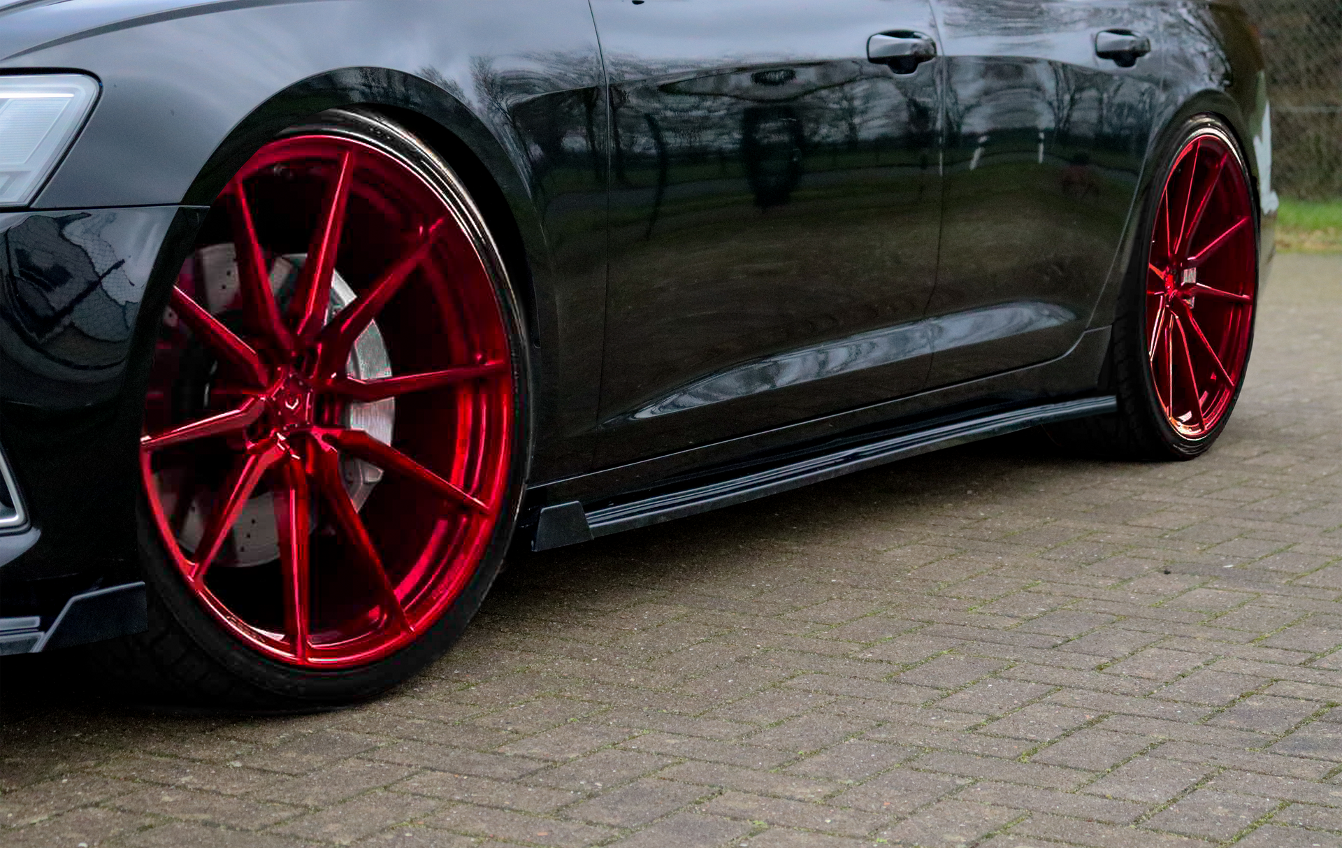 Seitenschwellersatz aus ABS mit seitlichem Wing vorn passend für Audi A6 C8 Typ F2