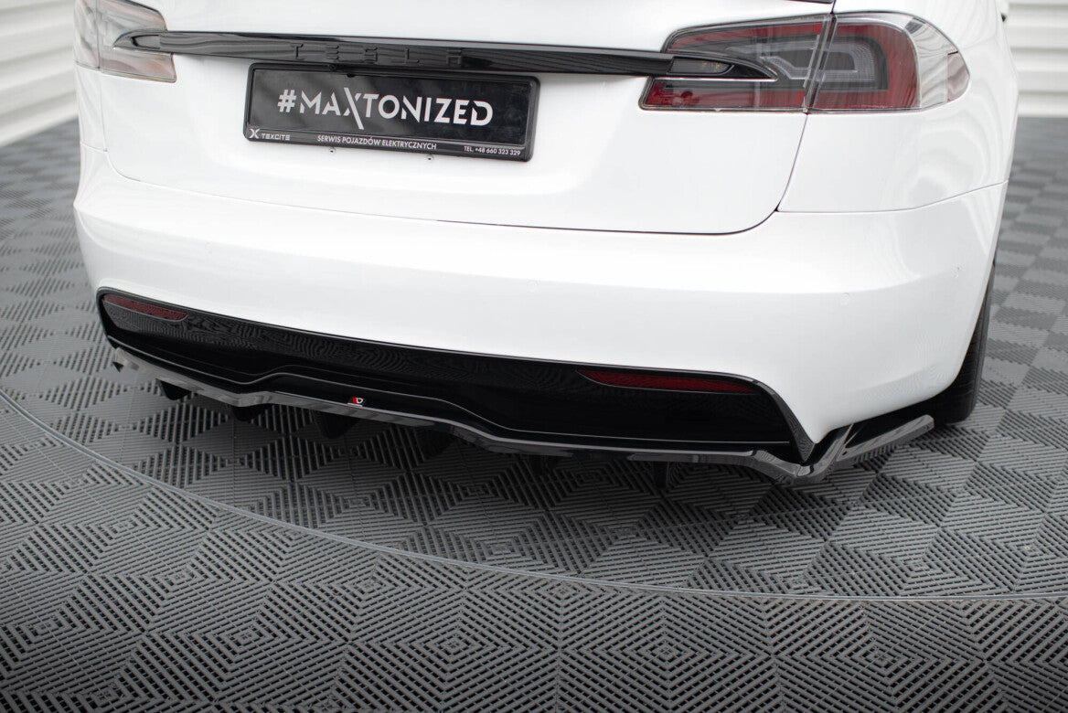 Mittlerer Cup Diffusor Heck Ansatz DTM Look V.2 für Tesla Model S Plaid Mk1 FL